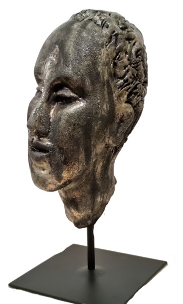 Sculpture intitulée "petit visage "raku"" par Martis, Œuvre d'art originale, Céramique