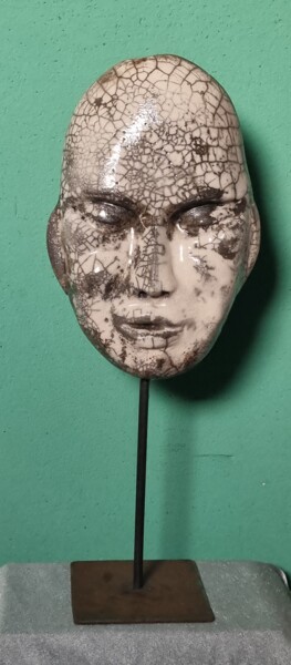 Sculpture titled "masque n° 3 sur soc…" by Martis, Original Artwork, Terra cotta