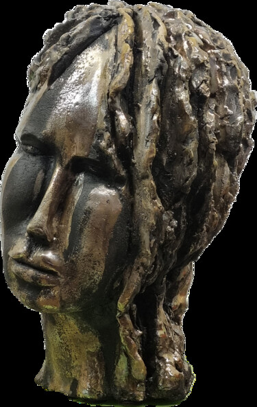 Sculpture titled "visage mélancolie" by Martis, Original Artwork, Ceramics