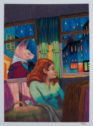 Malerei mit dem Titel "Voyage de nuit" von Marty Crouz, Original-Kunstwerk, Pastell