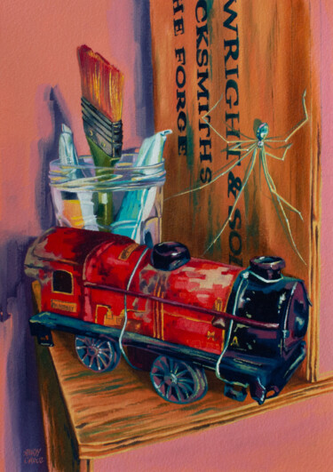 Painting titled "La locomotive et l’…" by Marty Crouz, Original Artwork, Oil