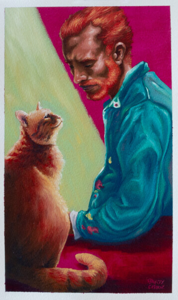 Картина под названием "Vincent et son chat" - Marty Crouz, Подлинное произведение искусства, Масло