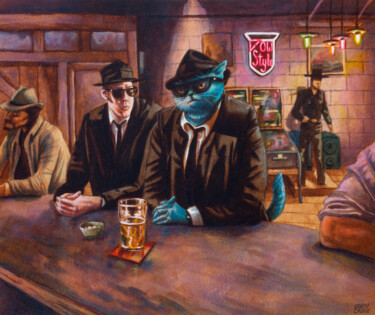 Painting titled "Discussion au bar" by Marty Crouz, Original Artwork, Acrylic