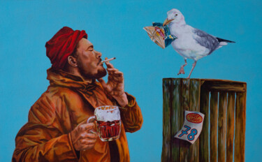 Peinture intitulée "La pause du pêcheur…" par Marty Crouz, Œuvre d'art originale, Acrylique