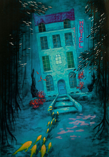 Pittura intitolato "Urbex immergé, Hôtel" da Marty Crouz, Opera d'arte originale, Acrilico