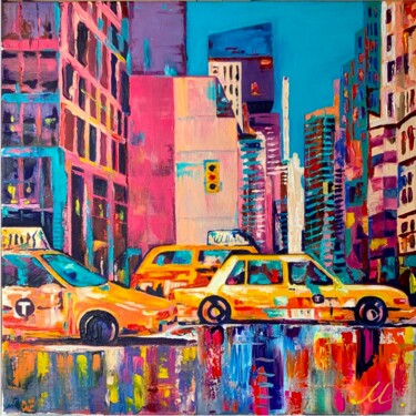 Painting titled "New York" by Marusja Kotiuzhynska, Original Artwork, Oil Mounted on Wood Panel