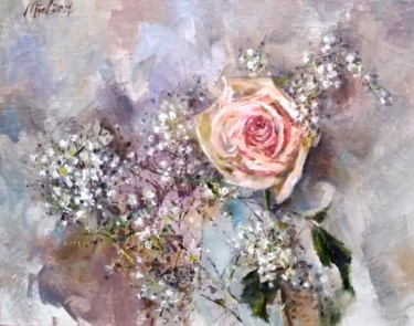 Pintura titulada "Rose, rose..." por Maria Bel, Obra de arte original, Oleo Montado en Cartulina