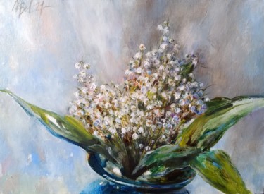 Painting titled "Lilies of The Valley" by Maria Bel, Original Artwork, Oil