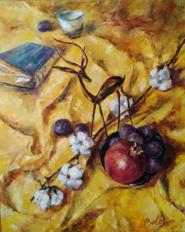 Pintura intitulada "Golden Antilope" por Maria Bel, Obras de arte originais, Óleo Montado em Cartão