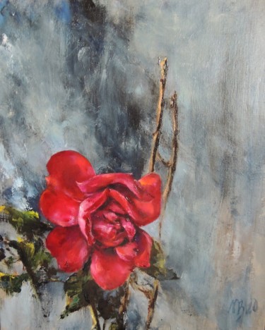 Painting titled "Scarlet Rose" by Maria Bel, Original Artwork, Oil