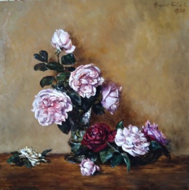 Painting titled "Roses (copie d'apre…" by Maria Bel, Original Artwork, Oil Mounted on Cardboard