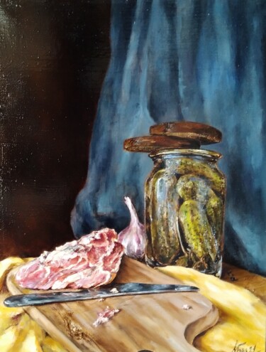 Painting titled "Lockdown Still life." by Maria Bel, Original Artwork, Oil Mounted on Wood Stretcher frame