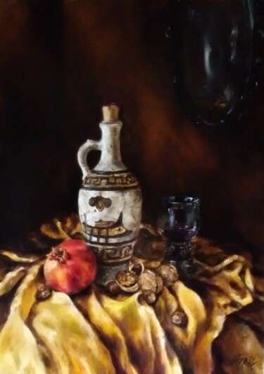 Painting titled "Georgian still life…" by Maria Bel, Original Artwork, Oil Mounted on Wood Stretcher frame