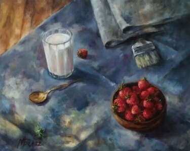 Painting titled "Fresh mood. Milk &…" by Maria Bel, Original Artwork, Oil Mounted on Wood Stretcher frame