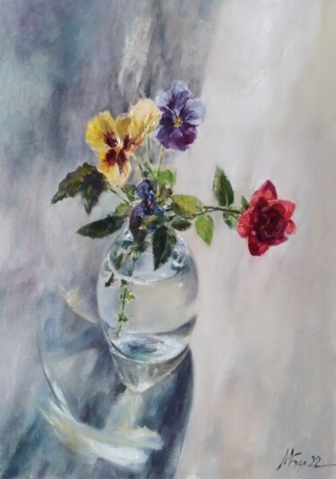 Peinture intitulée "Spring flowers. Ros…" par Maria Bel, Œuvre d'art originale, Huile