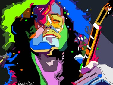jimmy page plays guitar. author's work. pop art print Arts numériques intitulée "jimmy page plays gu…" par Marina Boiko, Œuvre d'art originale, Travail numérique 2D