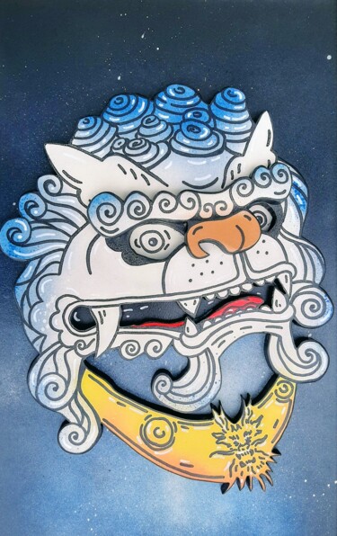 Escultura titulada "Chinese guardian li…" por Marina Boiko, Obra de arte original, Pintura al aerosol