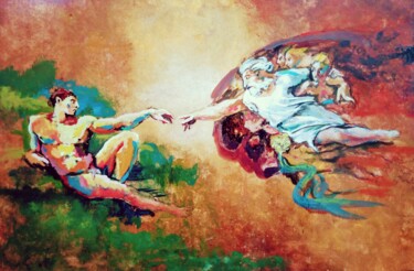 Peinture intitulée "Création d'adam" par Amuri Assani, Œuvre d'art originale, Huile