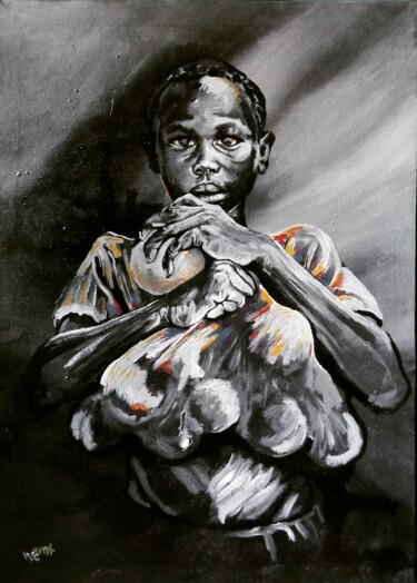 Peinture intitulée "La famine" par Amuri Assani, Œuvre d'art originale, Huile