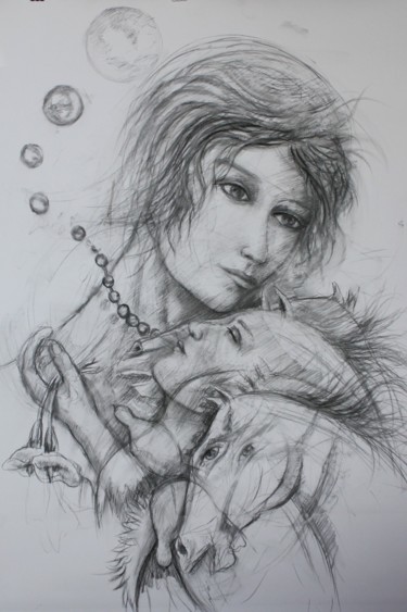 Drawing titled "Etreindre l'éternité" by Marwanart, Original Artwork, Pencil