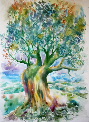 Peinture intitulée "L'arbre céleste" par Marwanart, Œuvre d'art originale, Aquarelle
