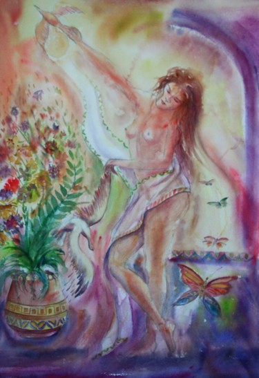 Peinture intitulée "Etreindre la lumière" par Marwanart, Œuvre d'art originale, Aquarelle