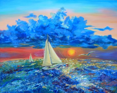 Peinture intitulée "Bateau ivre d'horiz…" par Marwanart, Œuvre d'art originale, Autre