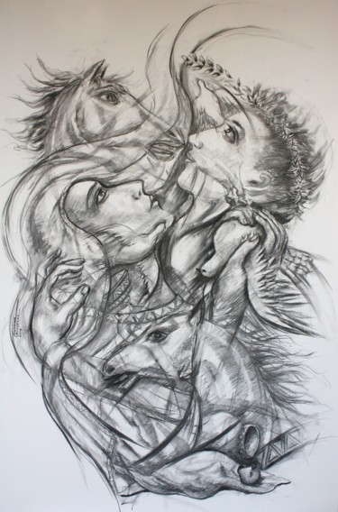 Drawing titled "La lutte pour la vie" by Marwanart, Original Artwork, Pencil