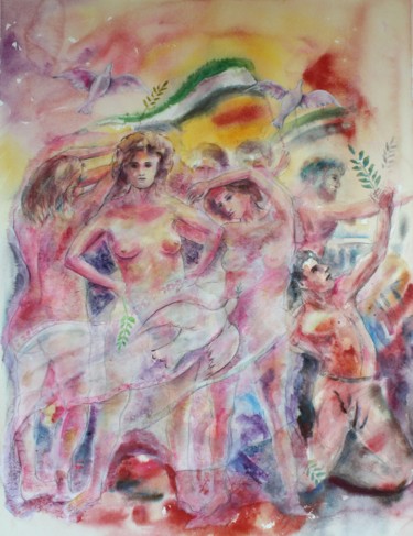 Peinture intitulée "La lutte pour la li…" par Marwanart, Œuvre d'art originale, Aquarelle