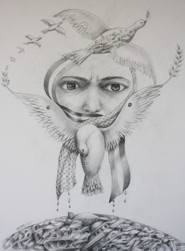 Dessin intitulée "Crucifixion" par Marwanart, Œuvre d'art originale, Crayon