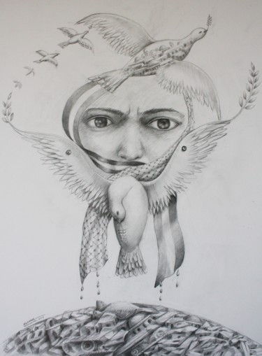 Drawing titled "Crucifixion" by Marwanart, Original Artwork, Pencil