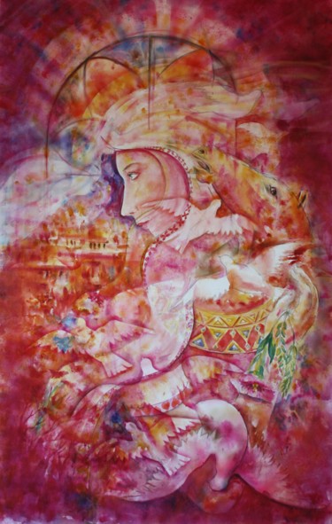 Peinture intitulée "Hymne à la paix" par Marwanart, Œuvre d'art originale, Aquarelle