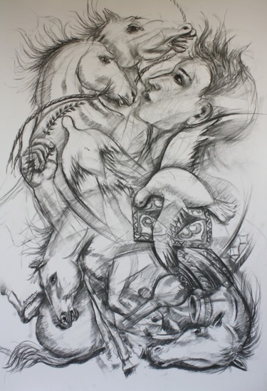 Drawing titled "Porter l'espoir." by Marwanart, Original Artwork, Pencil