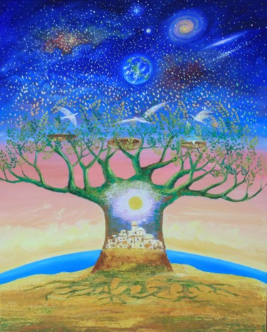 Peinture intitulée "arbre-céléste" par Marwanart, Œuvre d'art originale, Huile