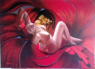 Painting titled "MADAME REVE" by Maryvonne Charvet, Original Artwork, Oil Mounted on Wood Stretcher frame