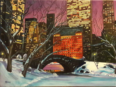 Painting titled "NEW YORK" by Maryvonne Charvet, Original Artwork, Oil Mounted on Wood Stretcher frame