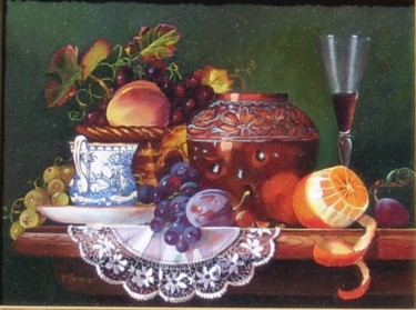 Peinture intitulée "FRUITS & DENTELLE" par Maryvonne Charvet, Œuvre d'art originale, Huile