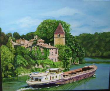 Painting titled "L'ILE BARBE - LYON" by Maryvonne Charvet, Original Artwork, Oil Mounted on Wood Stretcher frame