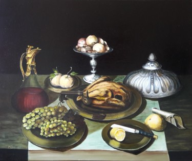 Ζωγραφική με τίτλο "ARTS DE LA TABLE" από Maryvonne Charvet, Αυθεντικά έργα τέχνης, Λάδι