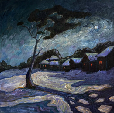 Painting titled "Endless Night" by Mary Black, Original Artwork, Oil