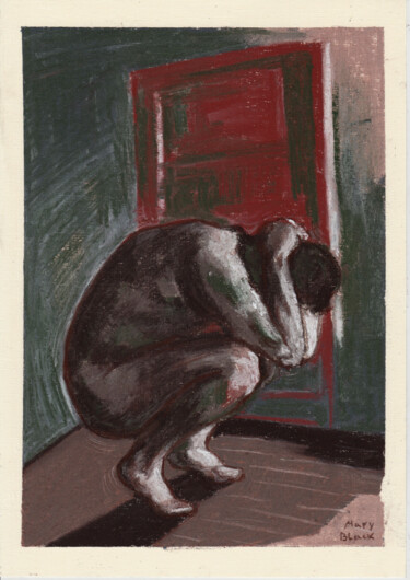 Dibujo titulada "Red Door" por Mary Black, Obra de arte original, Pastel