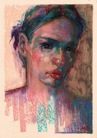 Desenho intitulada "Self portrait" por Mary Black, Obras de arte originais, Pastel