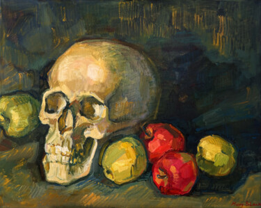 Painting titled "Skull With Apples" by Mary Black, Original Artwork, Oil