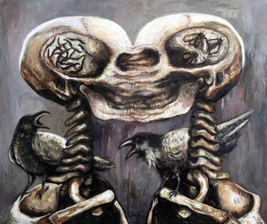 Schilderij getiteld "Je Suis Un Parasite" door Mary Black, Origineel Kunstwerk, Olie