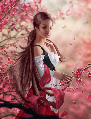 제목이 "Сакура цветет"인 미술작품 Mary Dian로, 원작, 디지털 페인팅