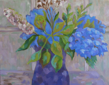 Painting titled "Hydrangeas" by Mary Downe, Original Artwork, Oil