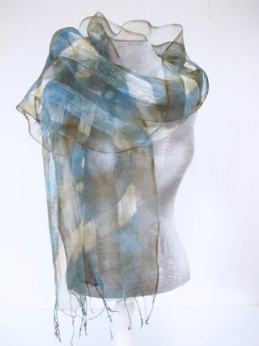 Artcraft titled "Silk with Indigo an…" by Mary Downe, Original Artwork, Scarves & Wraps