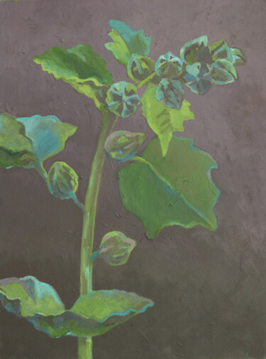 Painting titled "Hollyhock I" by Mary Downe, Original Artwork