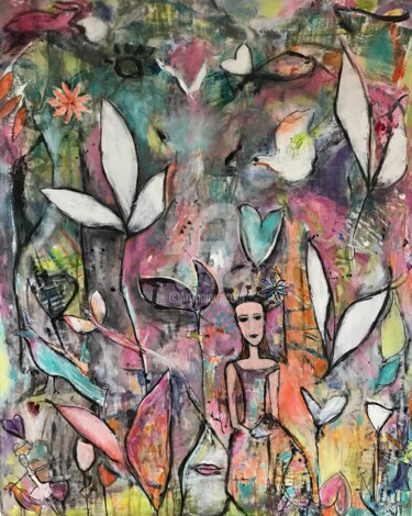 Peinture intitulée "Dans mon jardin" par Mary Larsson, Œuvre d'art originale