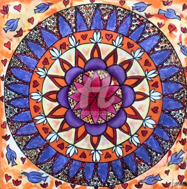 Painting titled "Mandala of peace" by Mary Larsson, Original Artwork, Acrylic Mounted on Wood Stretcher frame
